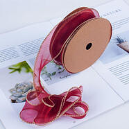 捷懿透明鮮花包裝袋鮮花花束包裝絲帶綁帶生日蛋糕禮盒彩帶印刷英文 棗紅色金邊魚(yú)尾紗(4厘米X9.2米）