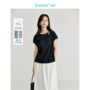 茵曼（INMAN）涼感索羅納T恤2025夏季女裝新款鏤空圓領(lǐng)落肩短袖簡約上衣 午夜黑 M
