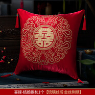 浣熊日記結(jié)婚抱枕一對(duì)紅色喜字沙發(fā)靠墊婚慶用品大全婚房婚禮喜慶新婚枕頭 喜嫁金絲絨刺繡喜事枕42cmx42cm