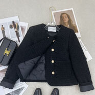 ANGEL MOOD春秋新款氣質(zhì)名媛棉服小香風(fēng)外套女春秋款雙排扣洋氣休閑短款上衣 加厚 黑色【面料/加棉】 L【建議95-110斤】