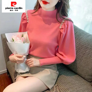 皮爾卡丹（pierre cardin）2024春秋新款重工釘珠半高領(lǐng)燈籠泡泡袖毛衫打底衫內(nèi)搭毛衣上衣 玫紅色【釘珠升級(jí)版】 2XL 【125-140】