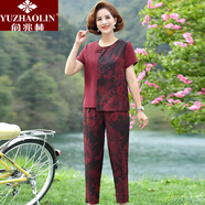 俞兆林（YUZHAOLIN）母親節(jié)中老年女裝中老年復古休閑套裝女媽媽夏裝時尚正肩顯瘦短袖 玫紅色 XL _90斤內(nèi)