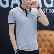 耐佐短袖T恤男棉夏季翻領(lǐng)半袖polo體恤衫上衣服男士短袖男裝t恤衫定制 T125淺灰 2XL