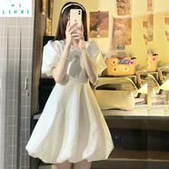 琳璽 LINXI 夏季新款甜美小清新收腰顯瘦方口領(lǐng)連衣裙女學(xué)生氣質(zhì)公主裙小白裙E 白色蝴蝶結(jié)裙【關(guān)注店鋪小禮物】 S