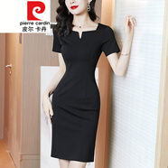 皮爾卡丹（pierre cardin）職業(yè)小黑裙夏天2023女裝修身顯瘦氣質(zhì)一步裙黑色包臀連衣裙夏針織 黑色短 袖 M