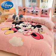 迪士尼（Disney）兒童大版卡通數碼印花牛奶絨四件套 寶寶絨牛奶絨加厚冬季保暖床 牽手米妮 床笠款 1.5m四件套【被套200*230