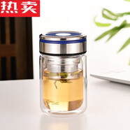拓進德國進口品質(zhì)鋼化玻璃杯茶水分離泡茶杯小巧杯子高顏值女生 藍色富貴蓋矮胖加厚雙層/26