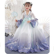 兒童漢服女童夏季薄款古裝中國風(fēng)超仙連衣裙大童長(cháng)袖女孩古風(fēng)仙氣 藍色仙鶴 150