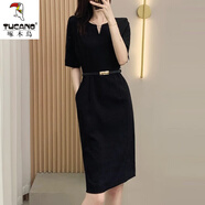 啄木鳥(niǎo)連衣裙女2025夏季新款女裝輕奢高端氣質(zhì)御姐冷淡風(fēng)時(shí)尚職業(yè)包臀裙 黑色 3XL 建議135-150斤