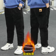 嚕 C童裝男童燈芯絨褲子加絨秋冬裝加厚長褲中大兒童休閑褲男孩運(yùn)動(dòng)潮 黑色 170