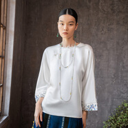 生活在左【林棲作品】100桑蠶絲襯衣繡花多色新中式圓領(lǐng)夏秋上衣女 白色 S