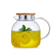 詩米樂 冷水壺涼水壺玻璃茶壺耐熱燒水壺煮泡茶壺果汁壺大容量涼白開壺 單壺 1.25升（竹蓋款）