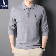 袋鼠長(cháng)袖t恤男純棉翻領(lǐng)polo體恤衫秋冬新款男士純色時(shí)尚休閑刺繡百搭加絨加厚可選全棉打底衫男裝上衣 灰色-常規款 M/165