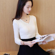 尚濤V領(lǐng)針織衫女秋冬季女裝韓版修身顯瘦純色長袖毛衣打底衫 V領(lǐng)白色 M 建議90-100斤
