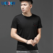 XQB 男士短袖T恤修·身V領(lǐng)上衣雞心領(lǐng)男裝大碼半袖夏季短衫韓版休閑體·恤 狼頭黑色 2XL