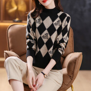 歌米拉半高領(lǐng)毛衣女士?jì)却钚驴疃炭疃蠲狼锒踞樋棿虻咨兰雍裆弦?黑色 L