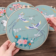 東方美繡 新款刺繡diy手工自繡印花創(chuàng)意繡品初學(xué)者古風(fēng)絲帶繡蘇繡團(tuán)扇繡花自己制作手工刺繡DIY材料包 青鸞材料包+20CM仿竹繡繃