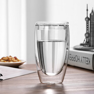 小北家【清倉】加厚耐熱玻璃杯雙層杯帶蓋透明玻璃杯辦公室茶杯水杯杯子 大號（420ml）