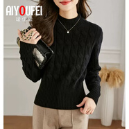 璦優(yōu)霏（aiyoufei）短款高腰針織衫女秋冬新款時(shí)尚小個(gè)子半高領(lǐng)毛衣女上衣內搭打底衫 黑色 S 建議90斤左右