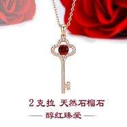 TEUCER925銀項鏈女鑰匙吊墜天然水晶彩色寶石鎖骨鏈韓版配飾生日女友禮 鑰匙吊墜（天然石榴石）