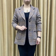 尚簡(jiǎn)紛秋季女裝格子外套薄款50歲中年女士春秋裝2025新款洋氣小西裝上衣 駝色大格 2XL 【115-125斤】