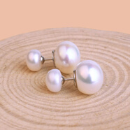 芙蕖淡水雙面大小珍珠耳釘日925銀氣質(zhì)前后兩用耳環(huán)耳飾女 小珠7-8大珠11-11.5mm饅頭珠一對