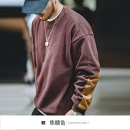 馬登工裝 美式復(fù)古搖粒絨圓領(lǐng)衛(wèi)衣拼接ins抓絨長袖上衣外套男 焦糖色 S