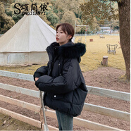 頌簡依 羽絨棉服女2025年冬季新款小個子棉衣女百搭加厚面包服棉襖外套 黑色 L