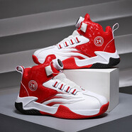 熱血喬丹品牌斷碼童鞋男2025秋冬新款皮面防水兒童運動(dòng)鞋中大童加絨籃球鞋 白紅【皮面防水】 39