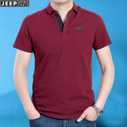 JEEP SPIRIT吉普休閑短袖t恤男士POLO翻領(lǐng)夏季商務(wù)中青年男士半袖打底衫8001 708001紅色 M碼建議120-140斤穿著