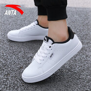 安踏男鞋冬季板鞋男運動(dòng)鞋新款革面防潑水滑板鞋學(xué)生休閑鞋子男小白鞋 安踏白/黑-8050 40.5