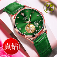天統(tǒng)（TIANTONG）生日禮物蒲公英真鉆瑞士手表女士機(jī)械表女表防水奢侈品牌十大名表 【真鉆】蒲公英：孔雀綠皮帶款