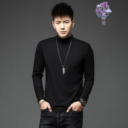 單曲循環(huán) 香港潮牌莫代爾高領(lǐng)打底男士長(zhǎng)袖T恤秋冬季新款保暖上衣潮男 黑色【中領(lǐng)常規(guī)款】 2XL