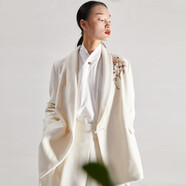 界內(nèi)界外原創(chuàng)設(shè)計師中式盤扣西裝外套女士2020秋季新款刺繡中國風(fēng)修身白色羊毛呢西服 白色【羊毛50%】 S
