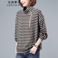 衣典零一（LEDIALYI）2025春秋冬季女裝新款純棉寬松輕薄打底衫女內搭洋氣長(cháng)袖t恤上衣 黑條 L （建議125-135斤）