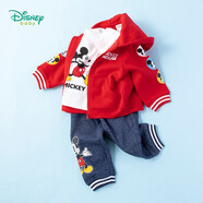 迪士尼寶寶（Disney Baby）童裝男女童衛(wèi)衣套裝加絨連帽外套米奇T恤+褲子3件裝 大紅1159 4歲/身高110cm