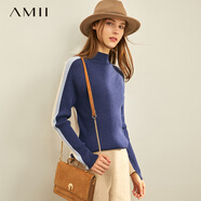 AMII中秋好禮2025慵懶風(fēng)新款針織衫女秋季新款修身半高領(lǐng)毛衣撞色 羅蘭紫 M 160/84A