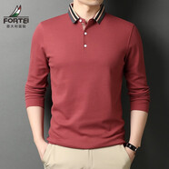 富鋌（FORTEI）t恤男長(zhǎng)袖純棉POLO領(lǐng)新款春秋季中青年男士時(shí)尚純色休閑全棉上衣 桔紅色 105/165/M