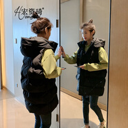 宏資琦棉馬甲女中長款2024秋冬季新款韓版寬松連帽加厚休閑百搭坎肩馬夾 黑色 XL （建議125—135斤）