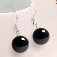 倪曼玉質(zhì)耳環(huán)女新款潮瑪瑙耳墜氣質(zhì)高級感長(cháng)款復古銀耳飾 典雅黑瑪瑙12mm 925銀