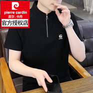 皮爾卡丹（pierre cardin）半拉鏈短袖POLO男士夏季休閑百搭立領(lǐng)體恤潮流寬松薄款半袖t恤 99460黑色 M (約85~105斤可穿)