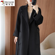 啄木鳥(niǎo)2024秋冬高端雙面羊絨大衣女中長(cháng)款加厚韓版新款羊毛呢外套 黑色 【明星】 L 138-158斤