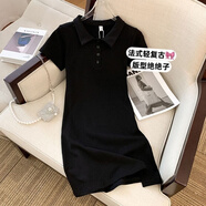 OLOEY連衣裙修身中長款夏季新品極簡風(fēng)純色裙子高級感休閑polo領(lǐng) 786黑色 S 建議70-90斤