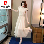 皮爾卡丹（pierre cardin）雪紡連衣裙女夏2024年夏裝新款女裝夏季時尚氣質(zhì)夏天顯瘦長裙裙子 杏色 偏白建議杏/青/粉 XL 建議110-120斤