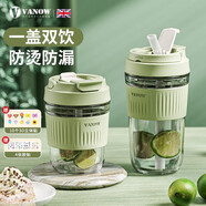 Vanow玻璃水杯女新款夏季帶蓋帶吸管便攜咖啡杯泡茶杯大容量杯子 薄荷綠350ml【自帶提環(huán)】