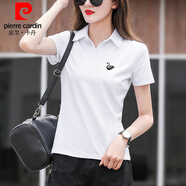 皮爾卡丹（pierre cardin）純棉翻領(lǐng)t恤女短袖2025夏季新款polo衫上衣顯瘦寬松休閑運(yùn)動(dòng)服 FL-95:純棉短袖黑天鵝白色 2XL 建議（126-140）斤