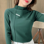 登森奧奧 新款雙面德絨打底衫女2023秋冬加絨加厚百搭長(cháng)袖內搭半高領(lǐng)T恤 墨綠色（雙面絨 L 建議100-115斤