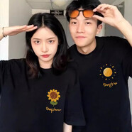 love legend情侶裝短袖夏季t恤套裝一男一女寬松休閑簡(jiǎn)約衣服半袖班服定制 黑男+黑女【太陽(yáng)花】 XL 男+M 女