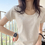 妃麗慕尚（FEILIMUSHANG）純棉正肩緊身收腰短袖t恤女夏季2025新款修身顯瘦低圓領(lǐng)短款上衣 6305灰色 S