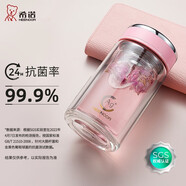 希諾（HEENOOR）雙層玻璃杯抗菌杯女防燙隔熱茶杯子銀離子杯商務(wù)便攜口杯小巧口杯 XN1950【200毫升】粉色